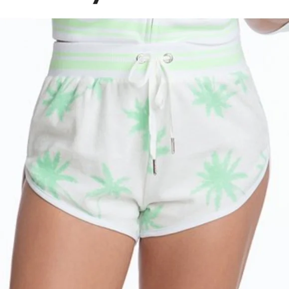 NWT Couture Terry Cloth Surf Green Palm Tree Piping Shorts sz-Xl - Picture 1 of 6